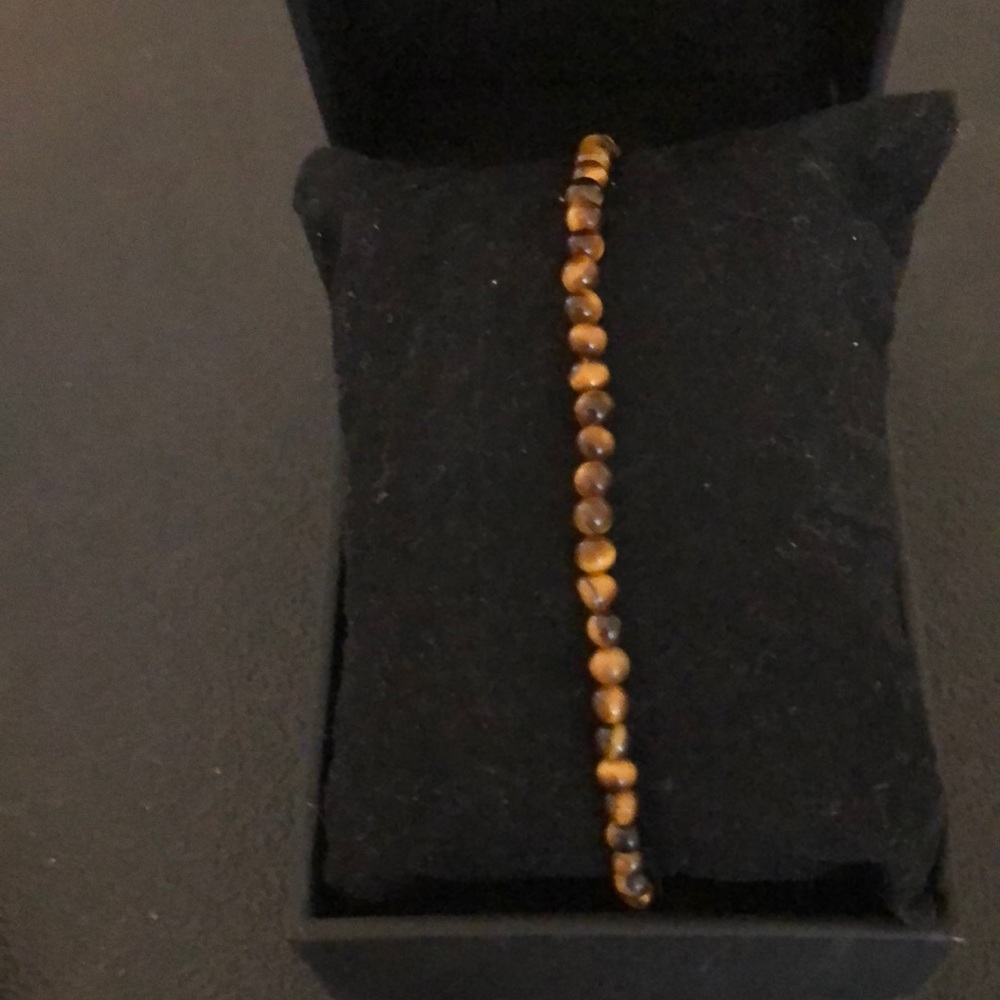 Delicate Genuine 3mm Semi-Precious Stretch Tigers Eye Bracelet.